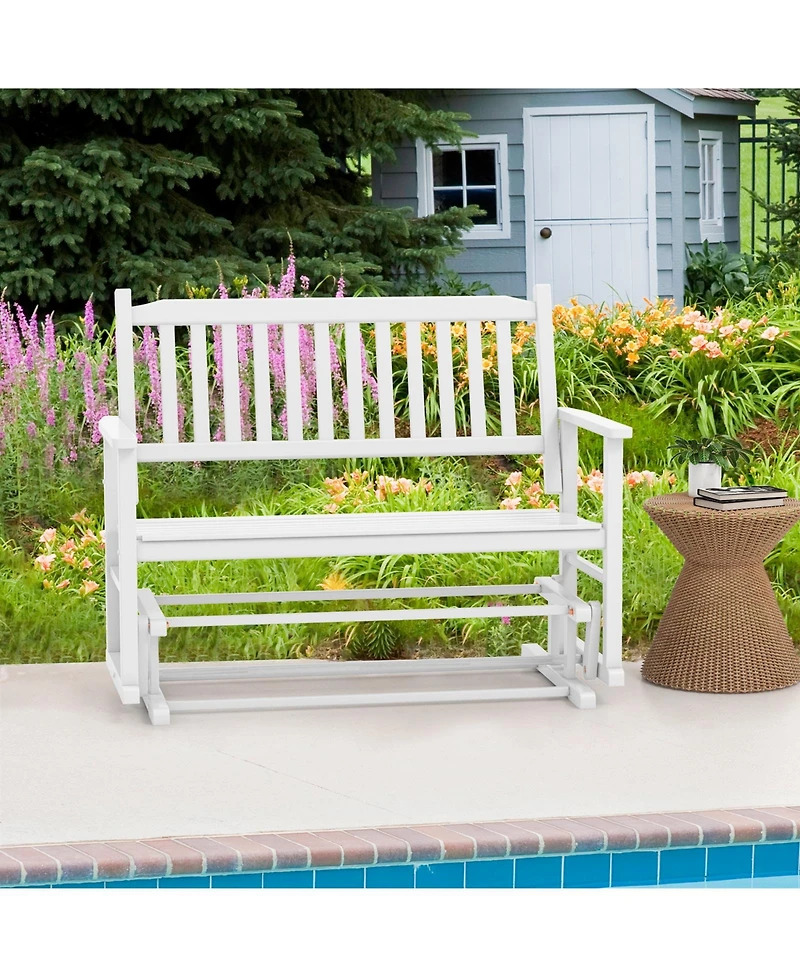 Givimo 2 Seats Outdoor Glider Bench with Armrests and Slatted Seat-White