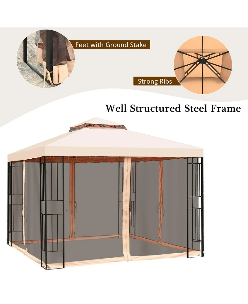 Givimo 10 x 10 Feet 2-Tier Vented Metal Canopy with Mosquito Netting