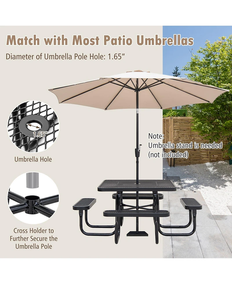 Givimo Square Picnic Table and Bench for 8 Person with Seats and Umbrella Hole-Black