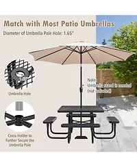 Givimo Square Picnic Table and Bench for 8 Person with Seats and Umbrella Hole-Black