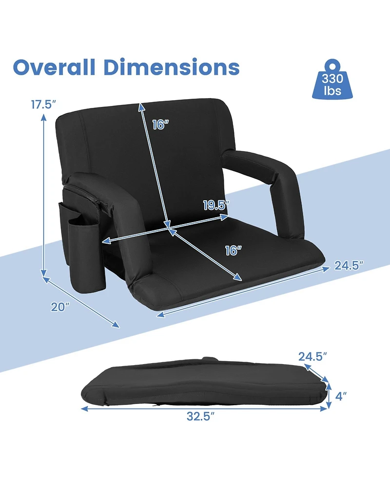 Givimo Stadium Seat for Bleachers with Back Support 6 Adjustable Positions-Black
