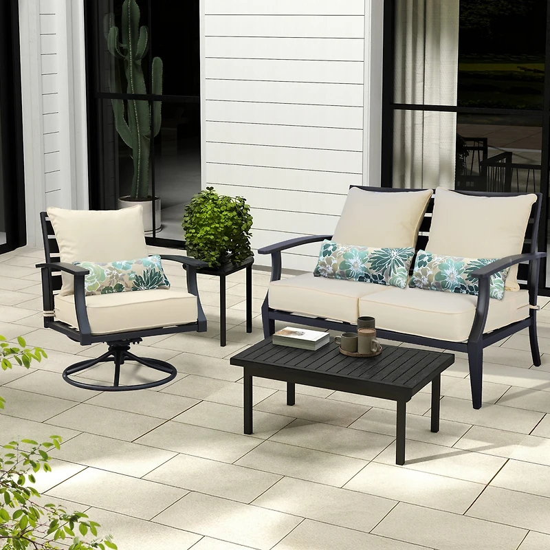 Aoodor 22'' x 24'' Outdoor Deep Seat Chair Cushion Set Olefin Fabric Slipcover and Sponge Foam (Set of 2 Seats, 2 Backs