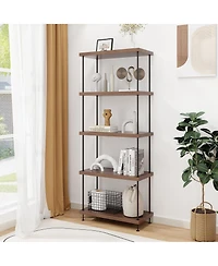 Gymax -Tier Multipurpose Display Rack Freestanding Bookshelf w/ Metal Frame Walnut