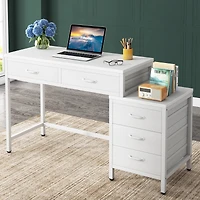 Tribesigns Computer Desk with 5 Drawers, Home Office Desks Reversible Drawer Cabinet Printer Stand, Rustic Study Writing Table Workstation