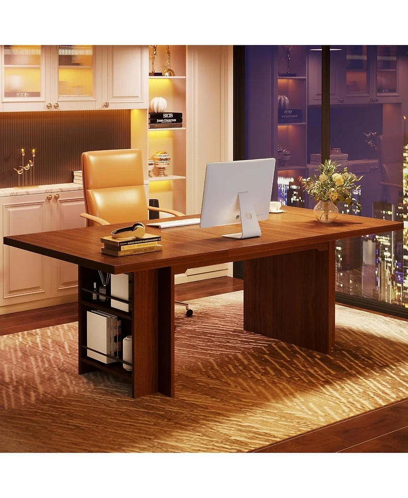 Tribesigns 63 Inches Office Executive Desk, Home Office Desk Large Computer Writing Table with Storage, Wood Workstation Desk Small Conference Table
