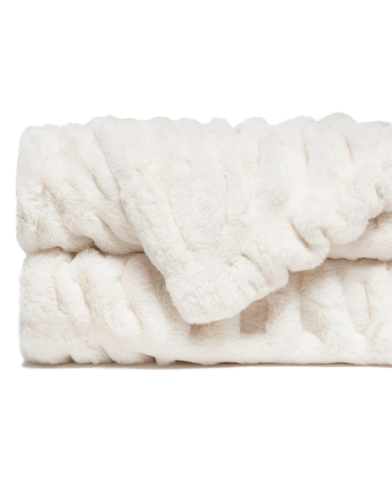 Chanasya Premium Ruched Faux Fur Throw Blanket - Luxurious