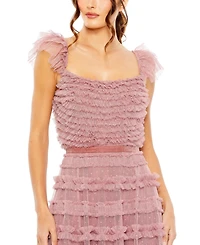 Mac Duggal Women's Ruffle Cap Sleeve Embellished Tiered Gown