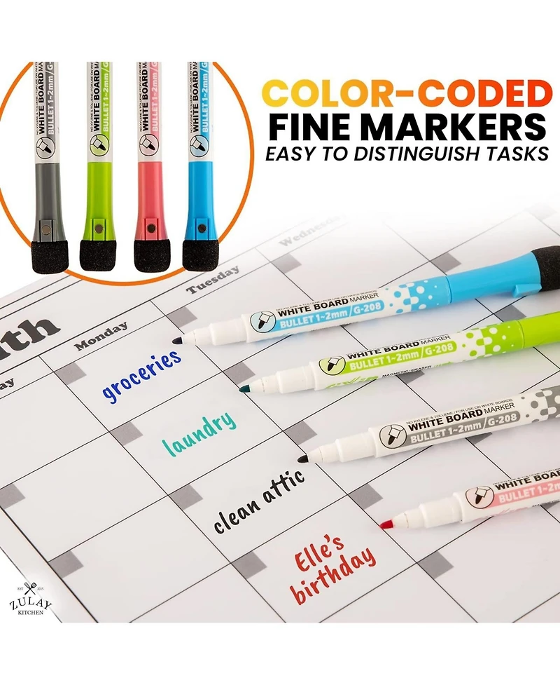 Magnetic Dry Erase Calendar Whiteboard Kit for Fridge Includes Magnetic Notepad, 4 Colored Markers, & Eraser
