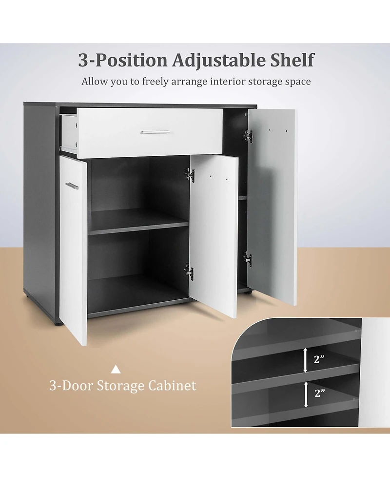 Gymax 3-Door Buffet Sideboard Kitchen Storage Cabinet Console Cupboard w/Drawer