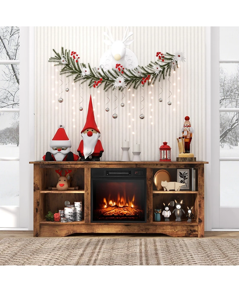 58 Inches Tv Stand for Flat Screen TVs Up to 65 Inches with 18 Inches Electric Fireplace Heater