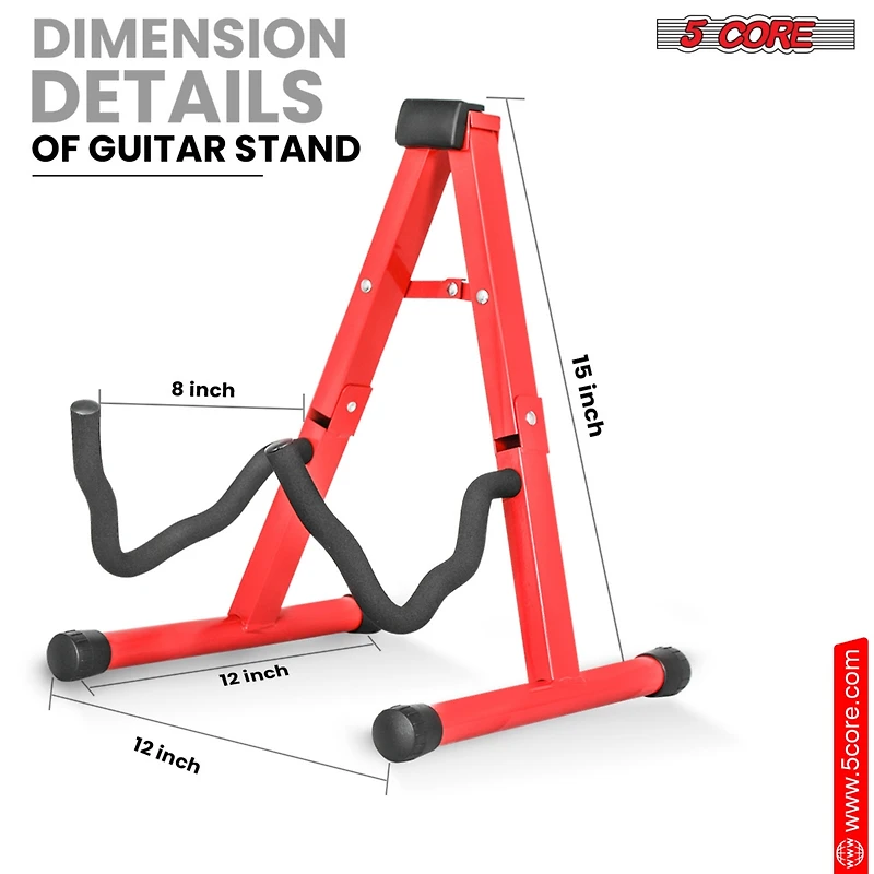 5 Core Guitar Stand Floor A Frame Adjustable Folding Holder With Rubber Feet Heavy Duty Electric Acoustic Bass Cello Stands Pair - Red