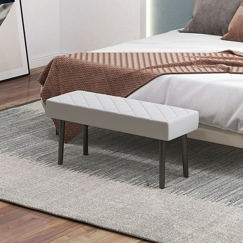 Homcom Faux Leather Ottoman Bench 39.4" W/ Metal Legs,