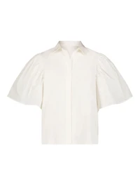 Mac Duggal Women's Stretch Cotton Flare Ruffle Sleeve Button Up Top