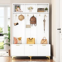 Streamdale High Gloss Fluted Storage Hall Tree with Gold Accents