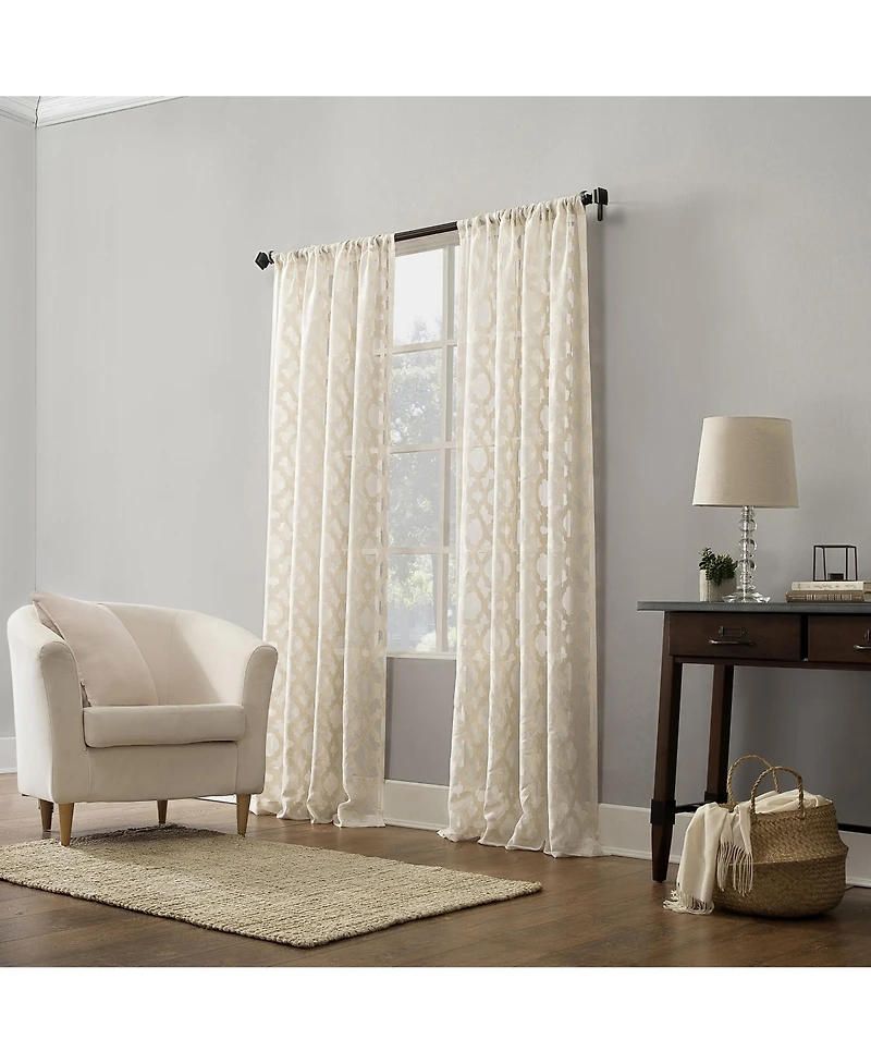 Yvette Trellis Jacquard Sheer Rod Pocket Curtain Panel