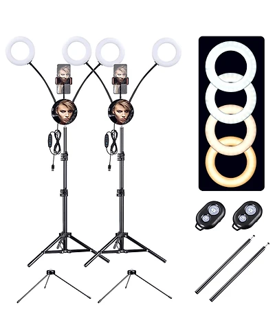 2 Pack 7" Dual Led Ring Light Dimmable Stand Phone Holder Makeup Selfie Vlog