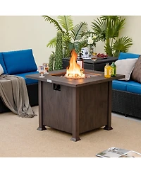 Inolait 32 Inch 50 000 Btu Square Fire Pit Table with Lid and Lava Rocks-Brown