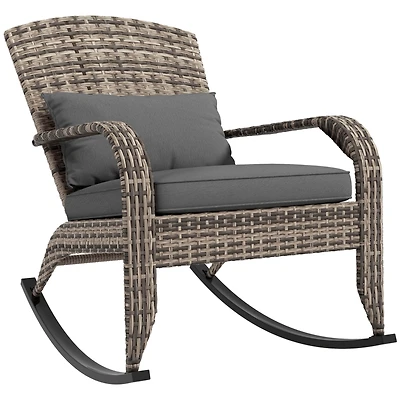 Outdoor Wicker Adirondack Rocker with Cushion and Pillow
