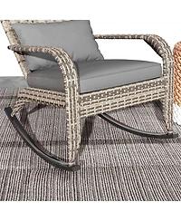 Outdoor Wicker Adirondack Rocker with Cushion and Pillow