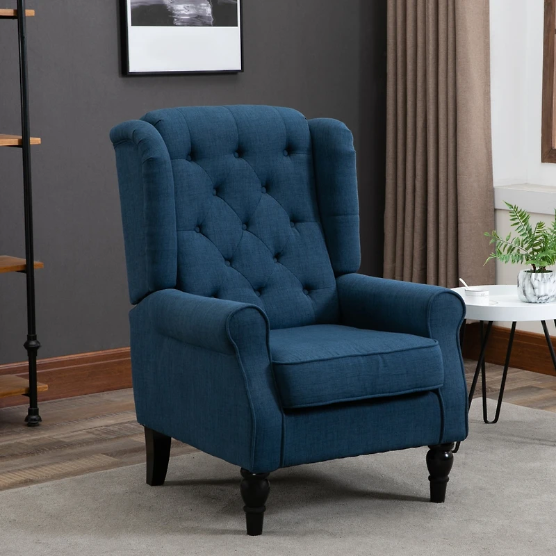 Blue Wingback Button-Tufted Accent Chair