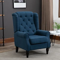 Blue Wingback Button-Tufted Accent Chair