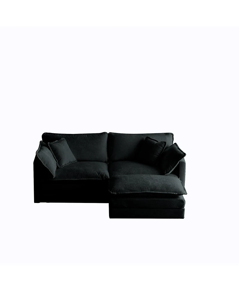 Streamdale Furniture Black Chenille L-Shaped Sectional with Ottoman