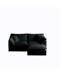 Streamdale Furniture Black Chenille L-Shaped Sectional with Ottoman