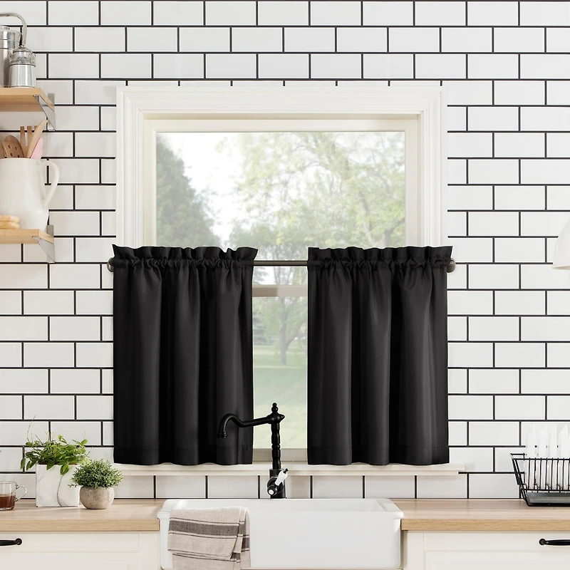 Martine Microfiber Semi-Sheer Rod Pocket Kitchen Curtain Valance and Tiers Set