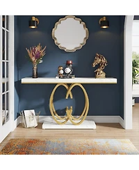 Tribesigns 55 Inch Console Table, Faux Marble Gold Entryway Table with Geometric Metal Base, Modern Narrow Sofa Accent Table (White & Gold)