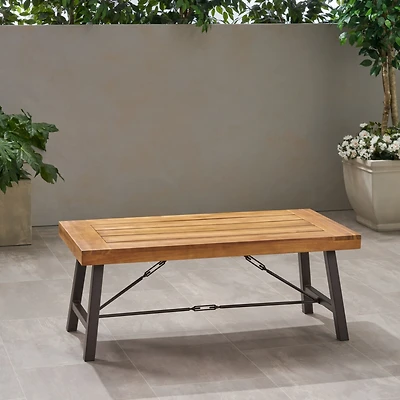 Streamdale Acacia Wood Coffee Table, Teak and Metal, 45.75"W x 27.25"D