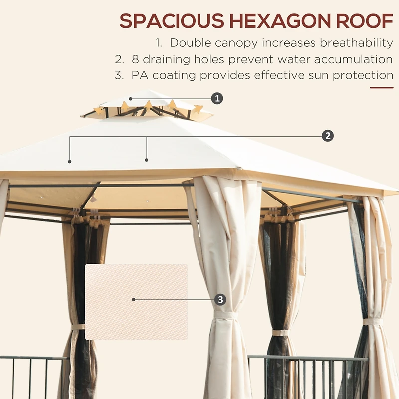 13' Double Roof Gazebo with Netting & Curtains