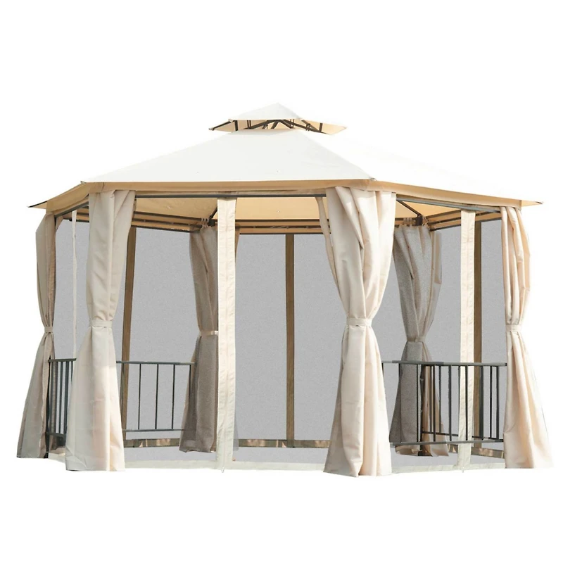 13' Double Roof Gazebo with Netting & Curtains