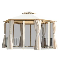 13' Double Roof Gazebo with Netting & Curtains