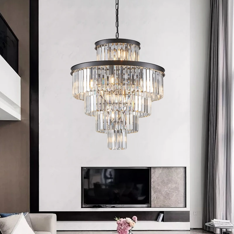 Streamdale Black Crystal Chandelier Modern Pendant Light for Dining Room
