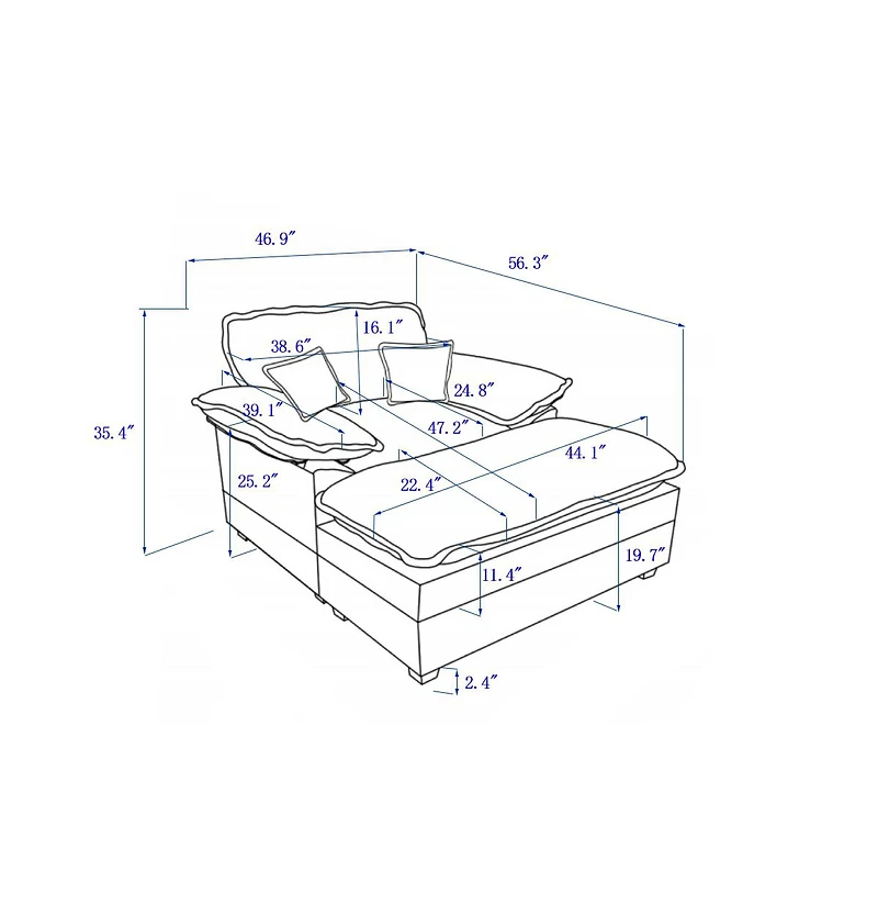 Streamdale Furniture 56.3" Corduroy Sofa with Toss Pillows and Ottoman