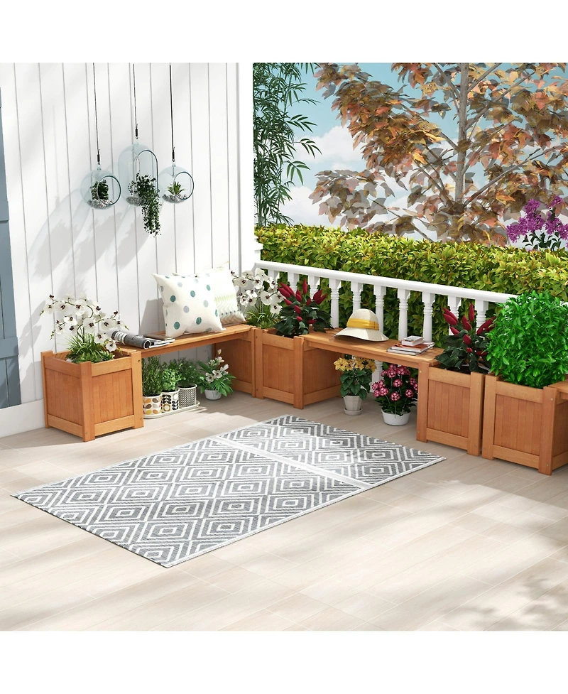 Wood Planter Box with Bench for Garden Yard Balcony