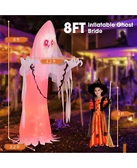 Sugift 8 Feet Halloween Inflatable Haunting Ghost Bride with Flame Led Light