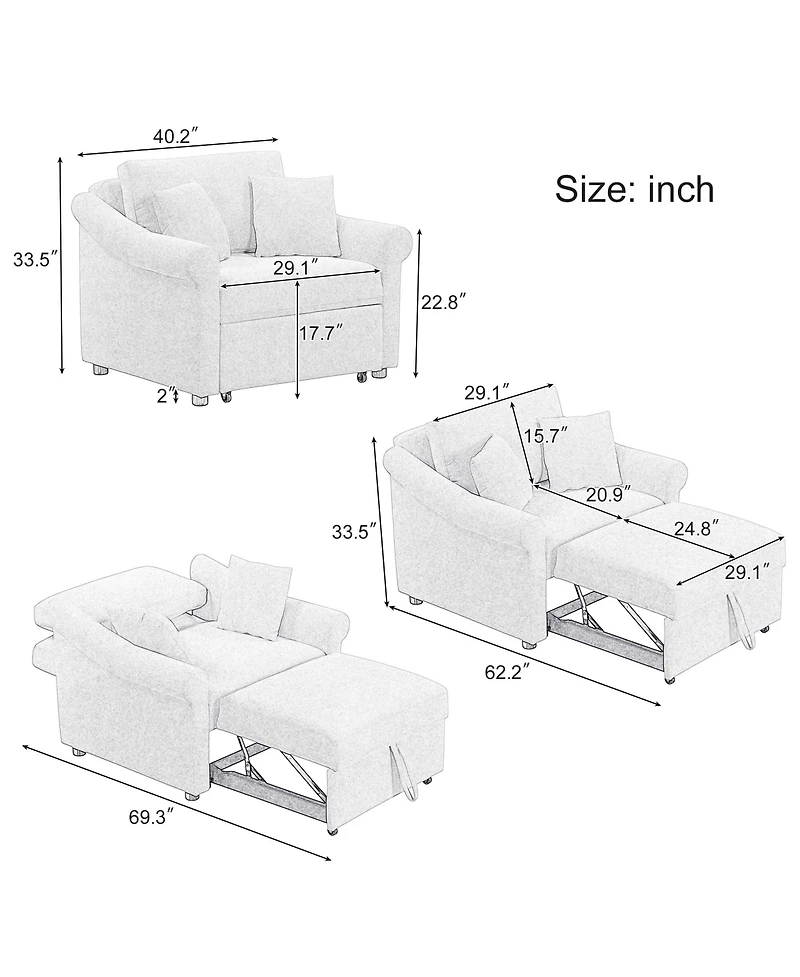 Streamdale Convertible Chenille Sleeper Chair, 3-in-1 Lounger