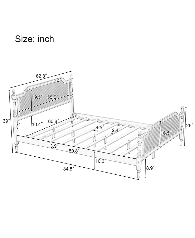 Streamdale Rattan Queen Size Bed Frame, No Box Spring