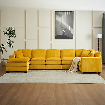 Streamdale Modern U-Shaped 6-Seat Sectional Sofa with Ottoman and Pillows