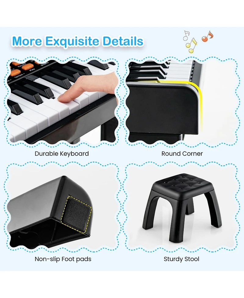 Vebreda 37 Keys Music Piano with Microphone Kids Keyboard Detachable Stand-Red