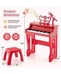 Vebreda 37 Keys Music Piano with Microphone Kids Piano Keyboard with Detachable Music Stand-Red