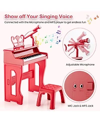 Vebreda 37 Keys Music Piano with Microphone Kids Piano Keyboard with Detachable Music Stand-Red