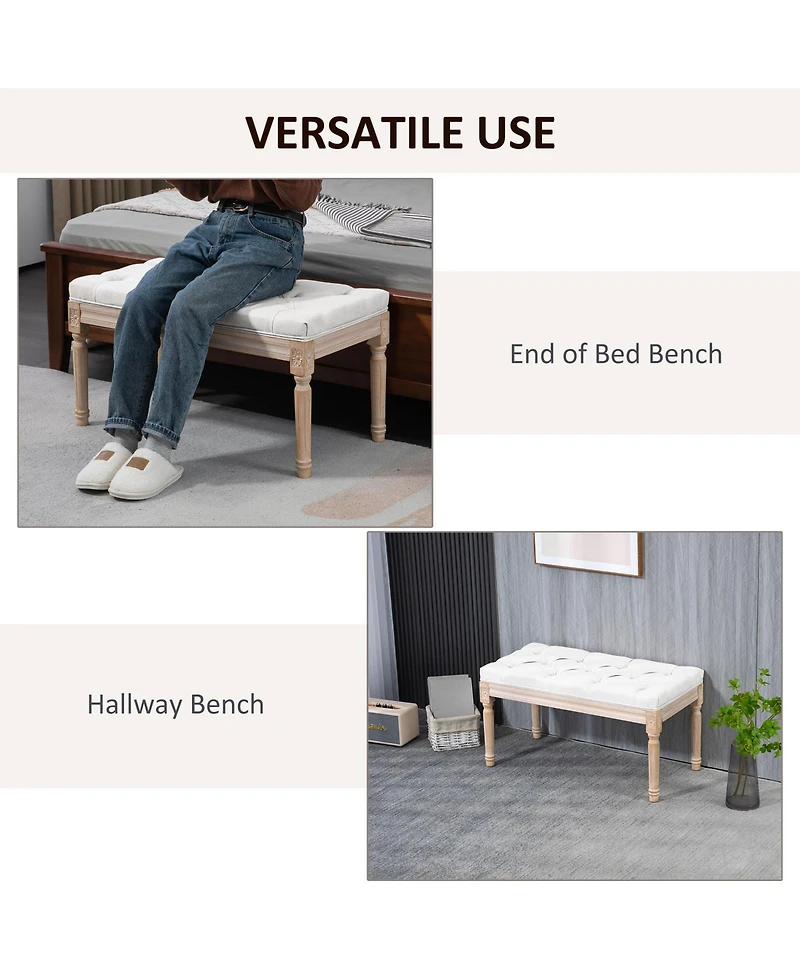 32" End of Bed Bench, Upholstered Bedroom Bench, Cream White