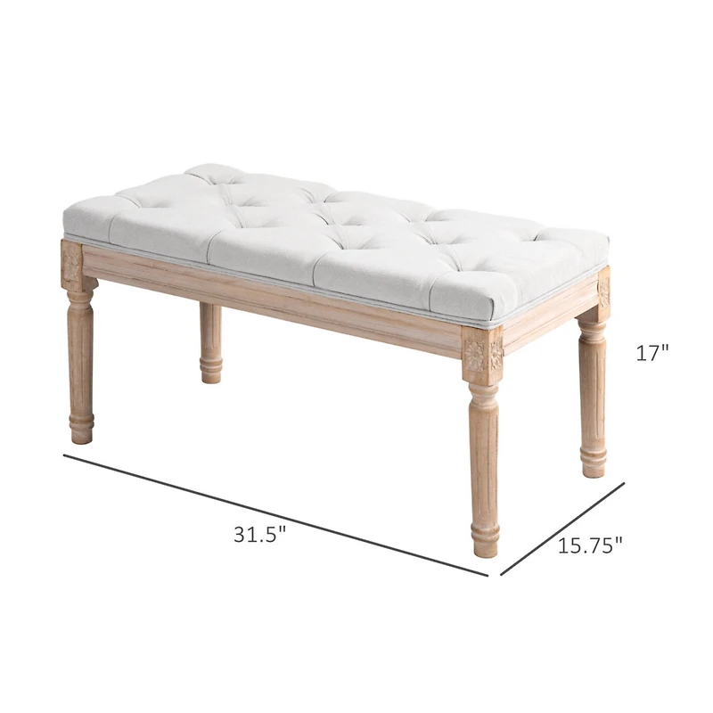 32" End of Bed Bench, Upholstered Bedroom Bench, Cream White