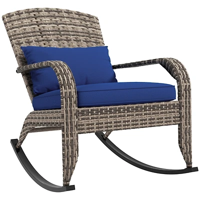 Outoor Wicker Rocking Chair with Cushion and Pillow