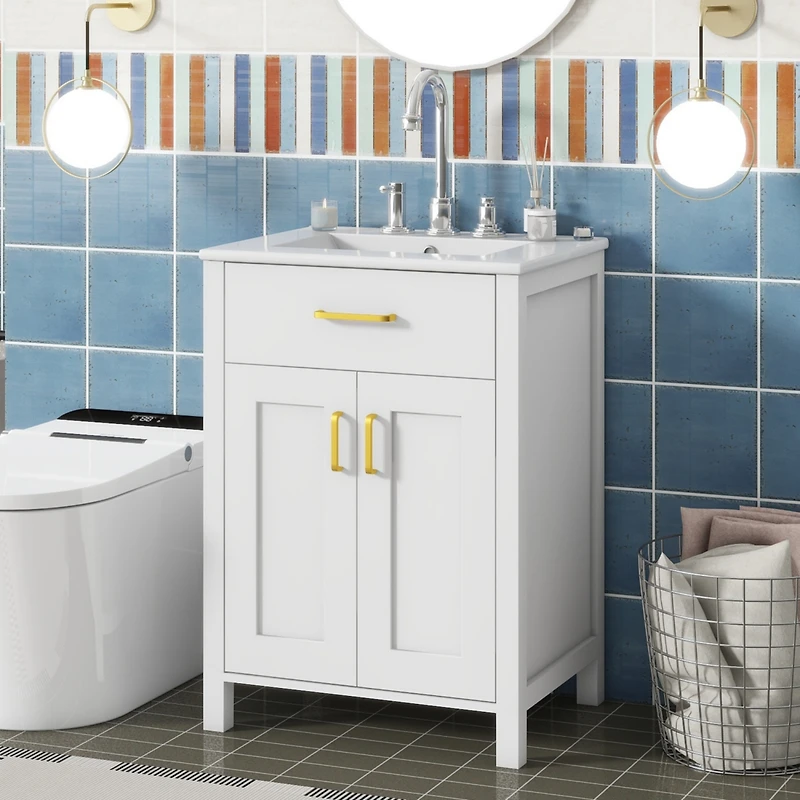 Streamdale 24" Space-Saving Bathroom Vanity Combo with Ceramic Sink
