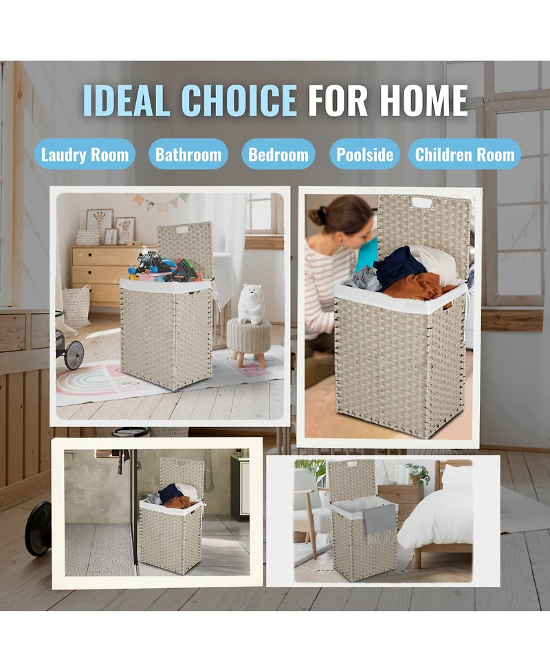 Streamdale Powder Coated Pe Rattan Laundry Hamper with Removable Bags