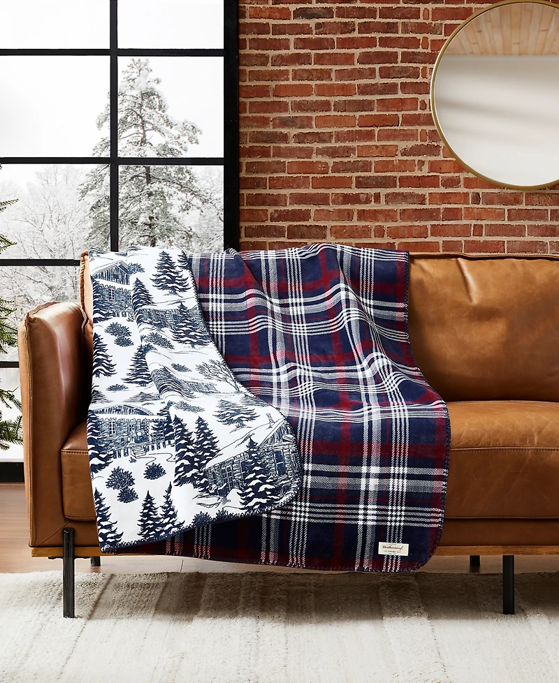 Weatherproof Reversible Plaid Throw, 50" x 70"