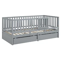 Twin Wood Daybed with Guardrails and Drawers